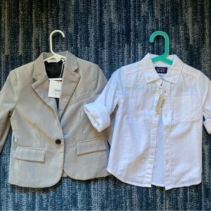 Janie & Jack Gray Velour Party Blazer + Children’s Place Button-Down 3T NWT